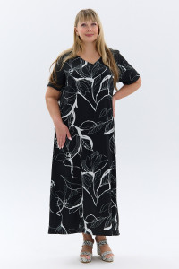 Платье женское П-048 жатка набивная (р-ры: 50-64) чёрный