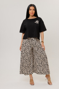 Костюм двойка женский №2262/1 кулирка (р-ры: 44-54) черный-бежевые брюки