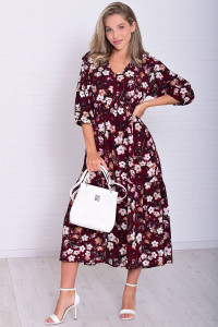 Платье женское Ф1074л штапель (р-ры: 46-56) бордо