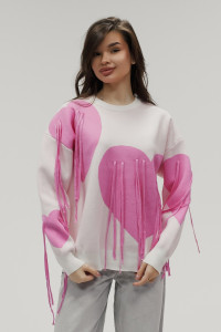 Джемпер женский "Сердце" №059150 вязаный трикотаж (р-ры: 46-52) белый