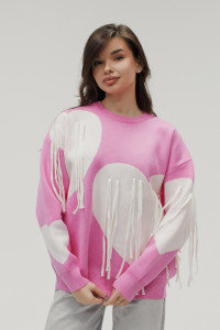 Джемпер женский "Сердце" №059150 вязаный трикотаж (р-ры: 46-52) розовый