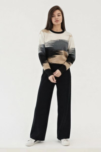 Костюм двойка женский "Морской" №057898 вязаный трикотаж (р-ры: 42-50) черный