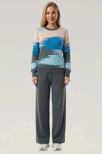 Костюм двойка женский "Морской" №057898 вязаный трикотаж (р-ры: 42-50) серый