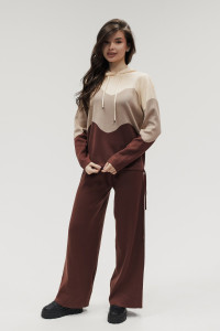 Костюм двойка женский "Волна" №057882 вязаный трикотаж (р-ры: 42-50) коричневый