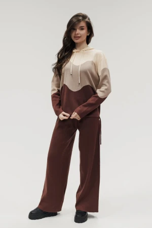 Костюм двойка женский "Волна" №057882 вязаный трикотаж (р-ры: 42-50) коричневый
