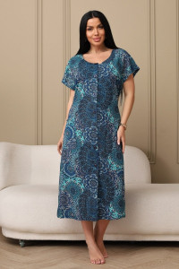 Халат женский 001 кулирка (р-ры: 54-70) синий-круги