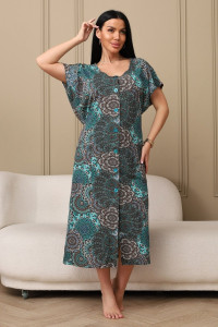 Халат женский 001 кулирка (р-ры: 54-70) зеленый-круги