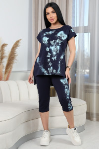 Костюм двойка женский 697 "НЕОбыкновенная" кулирка (р-ры: 50-60) т-синий-бирюзовый