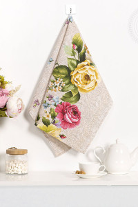 Полотенце кухонное рогожка "Пионы скатерть"