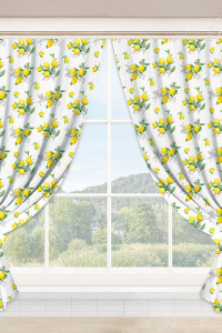 Шторы для кухни с подхватом рогожка "Лимоны"