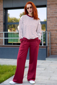 Костюм двойка женский "Полоса" футер 2-х нитка (последний размер) красный 48,52,54