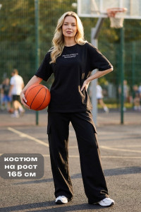 Костюм двойка женский "Нила-1" футер 2-х нитка с лайкрой (р-ры: 42-52) черный