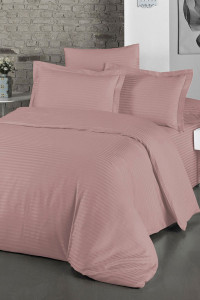 Постельное белье страйп-сатин на резинке "Розовая пудра" (последний размер) Евро