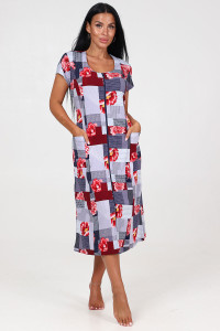 Халат женский ХК-548 кулирка (последний размер) пэчворк красные цветы 48,50