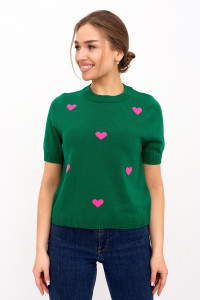 Футболка женская "Сердечки З" трикотажное полотно+пряжа (последний размер) зеленый 44-46