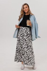 Юбка женская Ю-14/1 штапель набивной (р-ры: 46-60) черно-белый