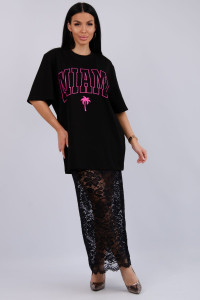 Костюм двойка женский с юбкой "Монохром 2" кулирка-п/э (последний размер) черный 52