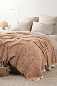 Покрывало-плед хлопковое "Бежевый"