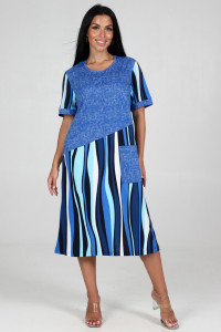 Платье женское "Каприз" ПлК-1544 кулирка (последний размер) полоса-волна голуб. 50,54