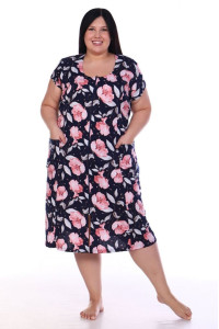 Халат женский ХК-549 "Персона" кулирка (последний размер) крупные пионы 64