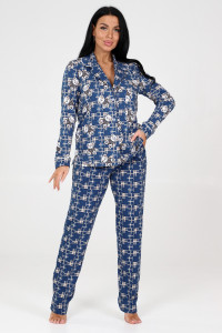 Костюм двойка женский "Леди" КК-448 кулирка (последний размер) мишки на синем 46