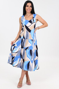 Сарафан женский "3 яруса" СК-761 кулирка (р-ры: 48-60) беж.-голуб. лепесток