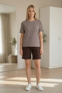 Костюм двойка женский "Агата" вискоза-футер (р-ры: 46-56) полоса шоколад