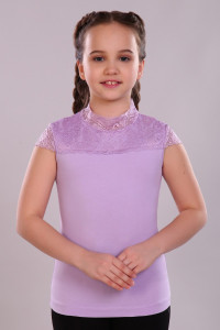 Блузка школьная №13151 "Надежда" кулирка с лайкрой (р-ры: 122-164) светло-сиреневый