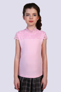 Блузка школьная №13151 "Надежда" кулирка с лайкрой (р-ры: 122-164) светло-розовый