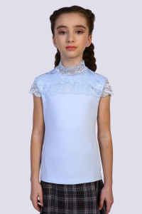 Блузка школьная №13151 "Надежда" кулирка с лайкрой (р-ры: 122-164) светло-голубой