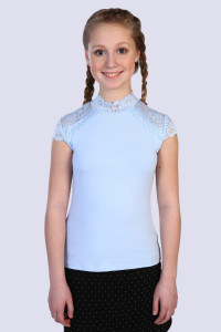 Блузка школьная №13124 "Стелла" кулирка с лайкрой (р-ры: 122-164) светло-голубой