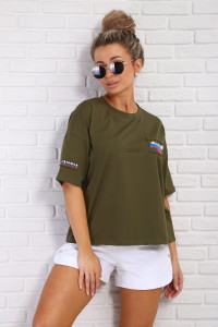 Футболка женская №84305 кулирка с лайкрой (р-ры: 46-56) хаки