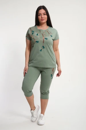 Костюм двойка женский КБЖЖ0142А кулирка (р-ры: L-7XL) фисташковый