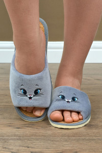 Тапки женские "Lepilov" арт. 130п велюр + пробка (р-ры: 36-42) сер. вел. кот. мульт.