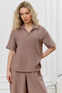 Блузка женская "Ясмина-1" фактурное полотно (р-ры: 44-54) какао