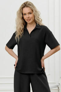 Блузка женская "Ясмина-1" фактурное полотно (р-ры: 44-54) черный