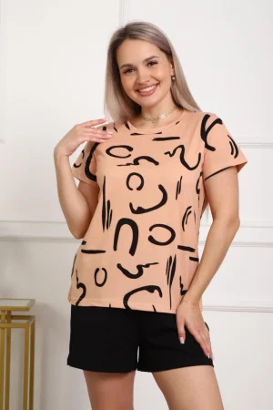 Костюм двойка женский 01077 кулирка (р-ры: 44-56) персиковый