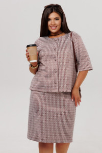 Костюм двойка женский с юбкой К254 жаккард принт (р-ры: 46-60) коричневый