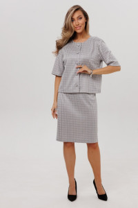 Костюм двойка женский с юбкой К254 жаккард принт (р-ры: 46-60) светло-серый