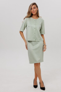 Костюм двойка женский с юбкой К254 жаккард принт (р-ры: 46-60) светло-зеленый
