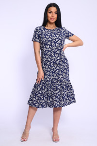 Платье женское №5745 штапель (р-ры: 44-54) цветы синие