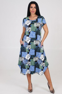 Платье женское "Волна" ПлК-458 кулирка (р-ры: 48-62) пэчворк голуб.