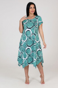 Платье женское "Волна" ПлК-458 кулирка (р-ры: 48-62) белые круги на зеленом