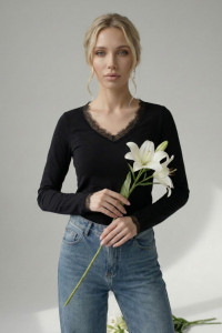 Лонгслив женский "Адель Ч" фуллайкра (р-ры: 40-50) черный