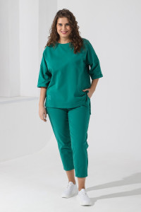 Костюм двойка женский "Рейв-4У" футер 2-х нитка с лайкрой (последний размер) зелёный 50