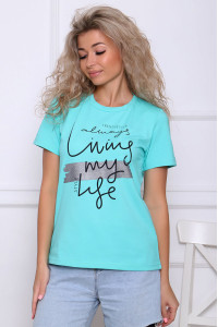 Футболка женская "Элиза" кулирка с лайкрой (последний размер) ментол 46,52,58,62