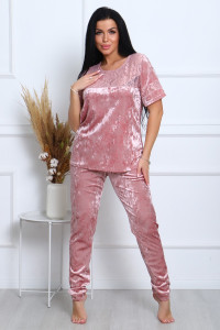 Костюм двойка женский "Маркиза" бархат+гипюр (последний размер) сухая роза 52