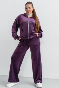Костюм двойка женский КС-077ФР/БАК велюр (последний размер) баклажан 56,58