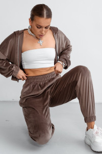 Костюм двойка женский КС-078ФР/БЕЖ велюр (последний размер) бежевый 42,44,46