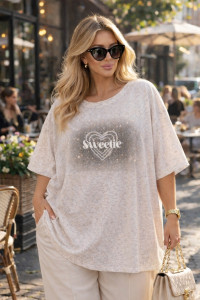 Футболка женская №6457 "Crystal Heart" хлопок стрейч (р-ры: 64-76) белый